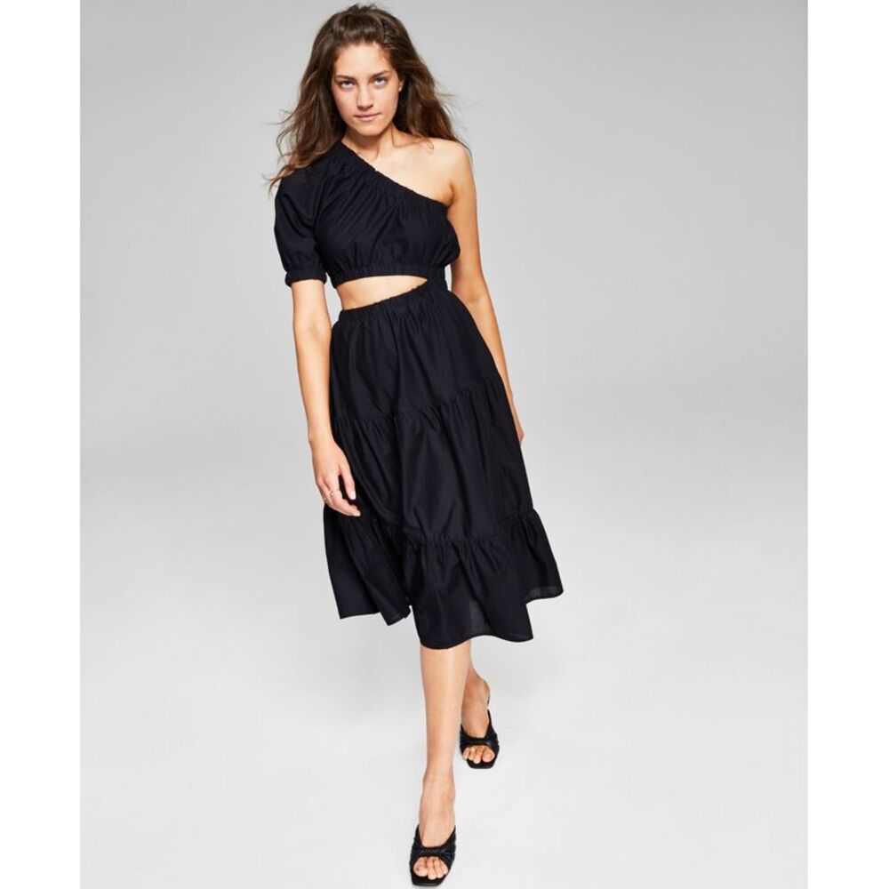 And Now This Now This Womens Cotton Cutout One Shoulder Dress